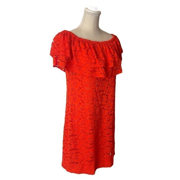 Trina Turk Off the Shoulder Lace Mini Dress in Tangerine - Picture 6 of 16